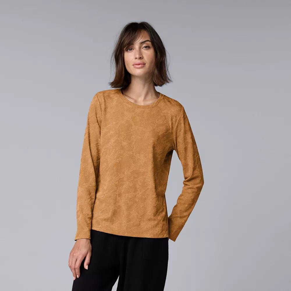 Petite Simply Vera Vera Wang Long Sleeve Crewneck T-Shirt, Women's, Size: Medium Petite, Medium Bronze Grey Product Image