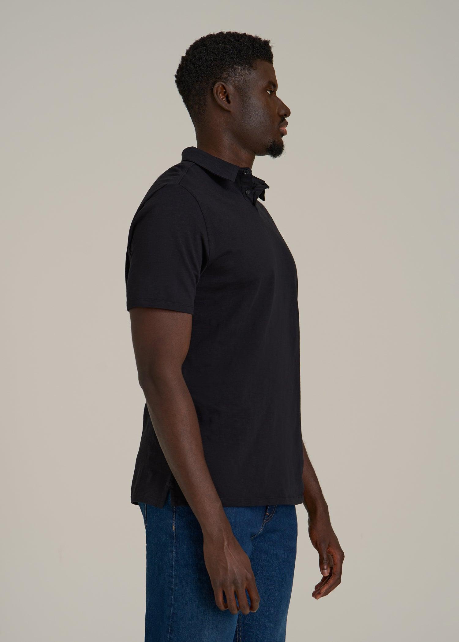 Slub Self Collar Polo Shirt for Tall Men in Black Male Product Image