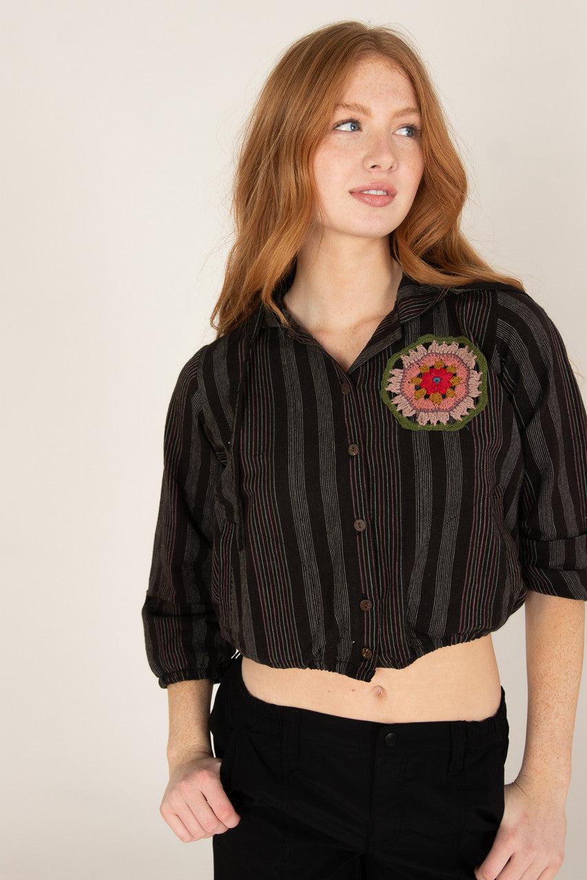 Crochet Stripe Cotton Hoodie Product Image