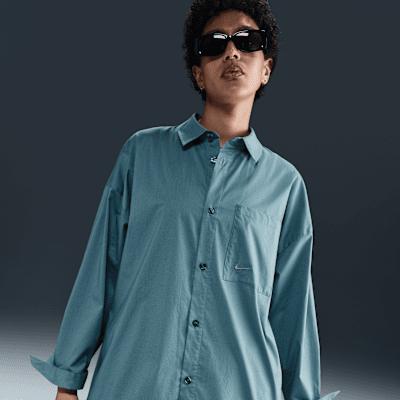 Womens Nike Sportswear Chill Poplin Loose Long-Sleeve Button-Up Top | HJ0715-100 Product Image