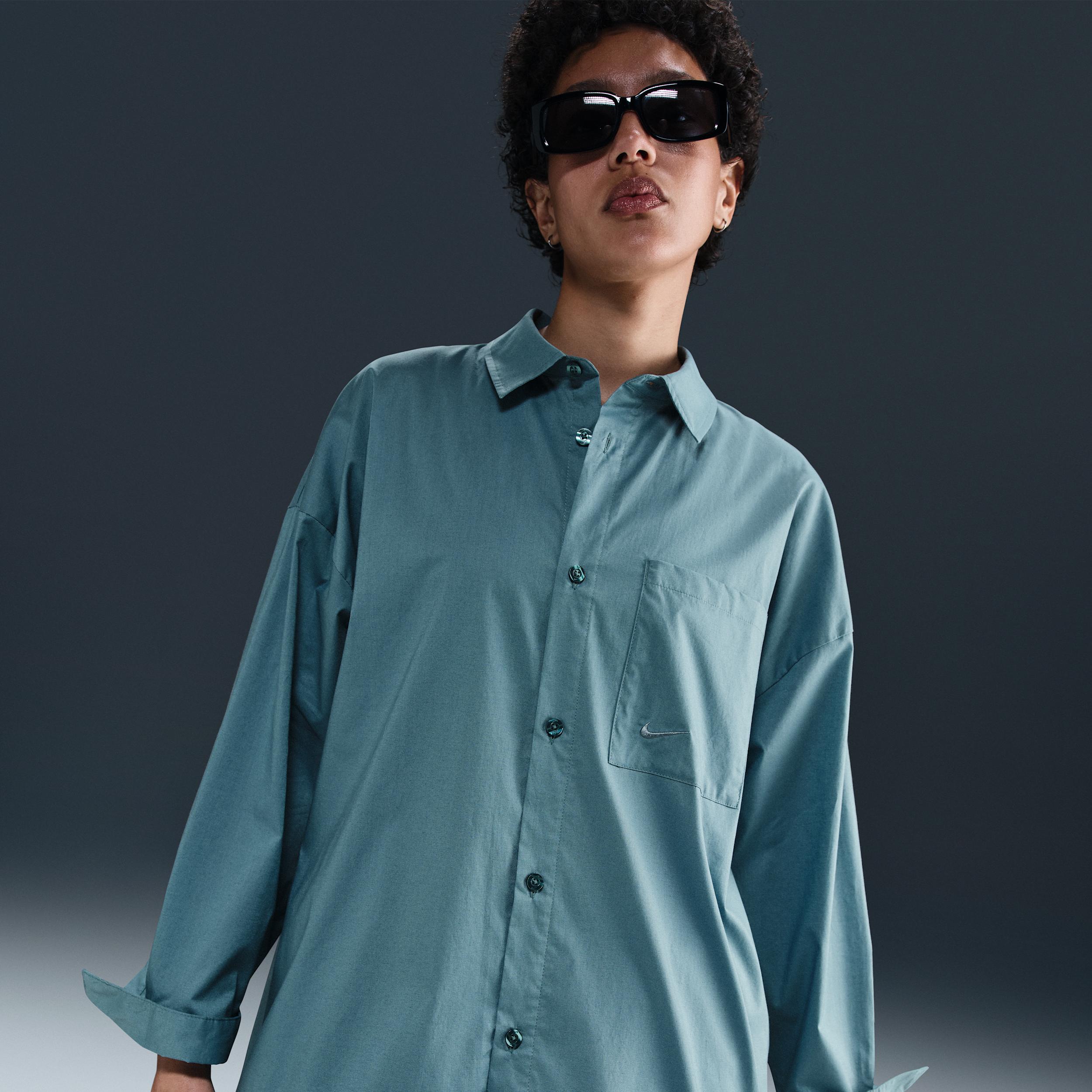 Womens Nike Sportswear Chill Poplin Loose Long-Sleeve Button-Up Top | HJ0715-100 Product Image