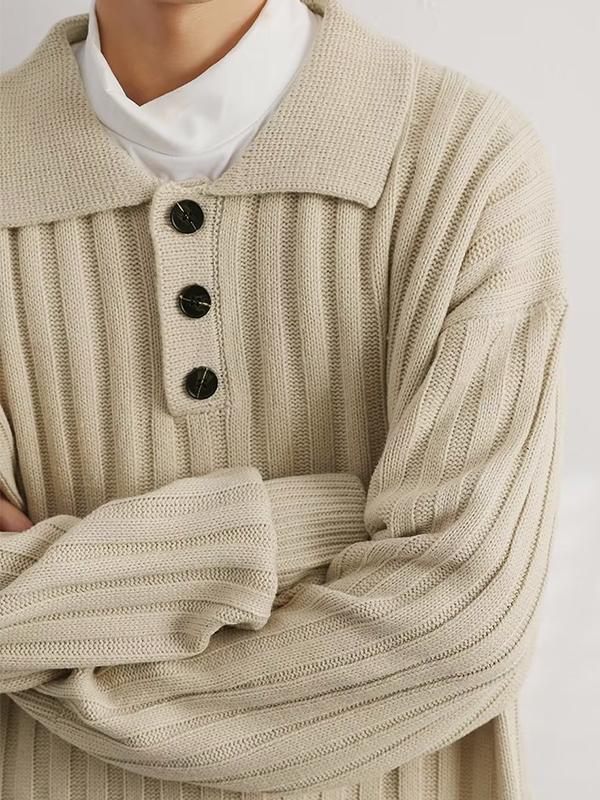 Men's Solid Ribbed Polo Neck Sweater Product Image