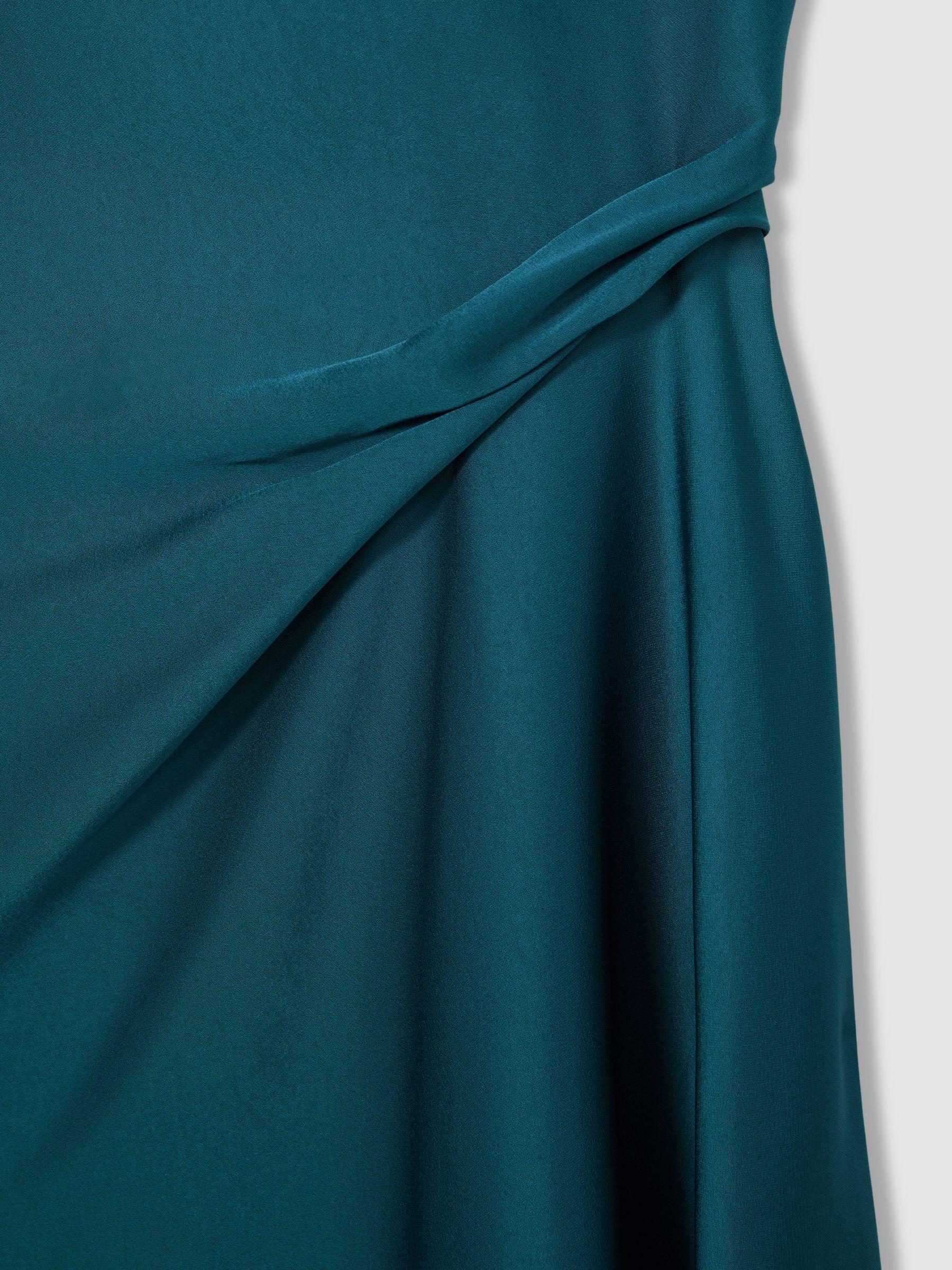 Petite Satin Drape-Detail Slip Dress in Teal Product Image