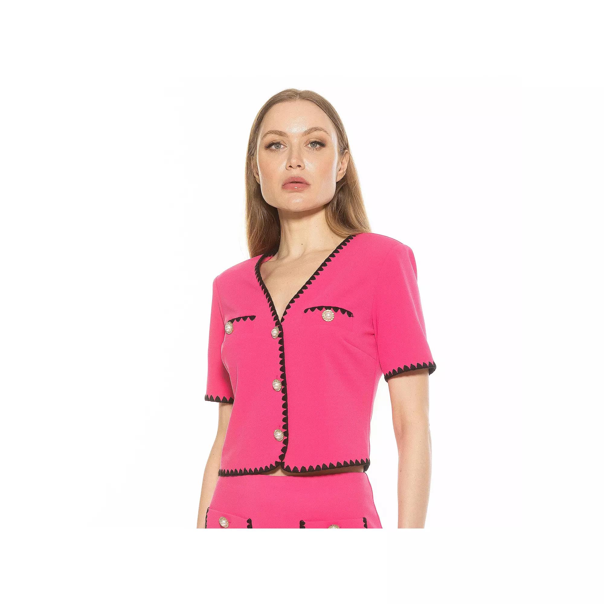 Women's ALEXIA ADMOR Willa Short Sleeve Embroidered Edge Jacket Top,  Product Image