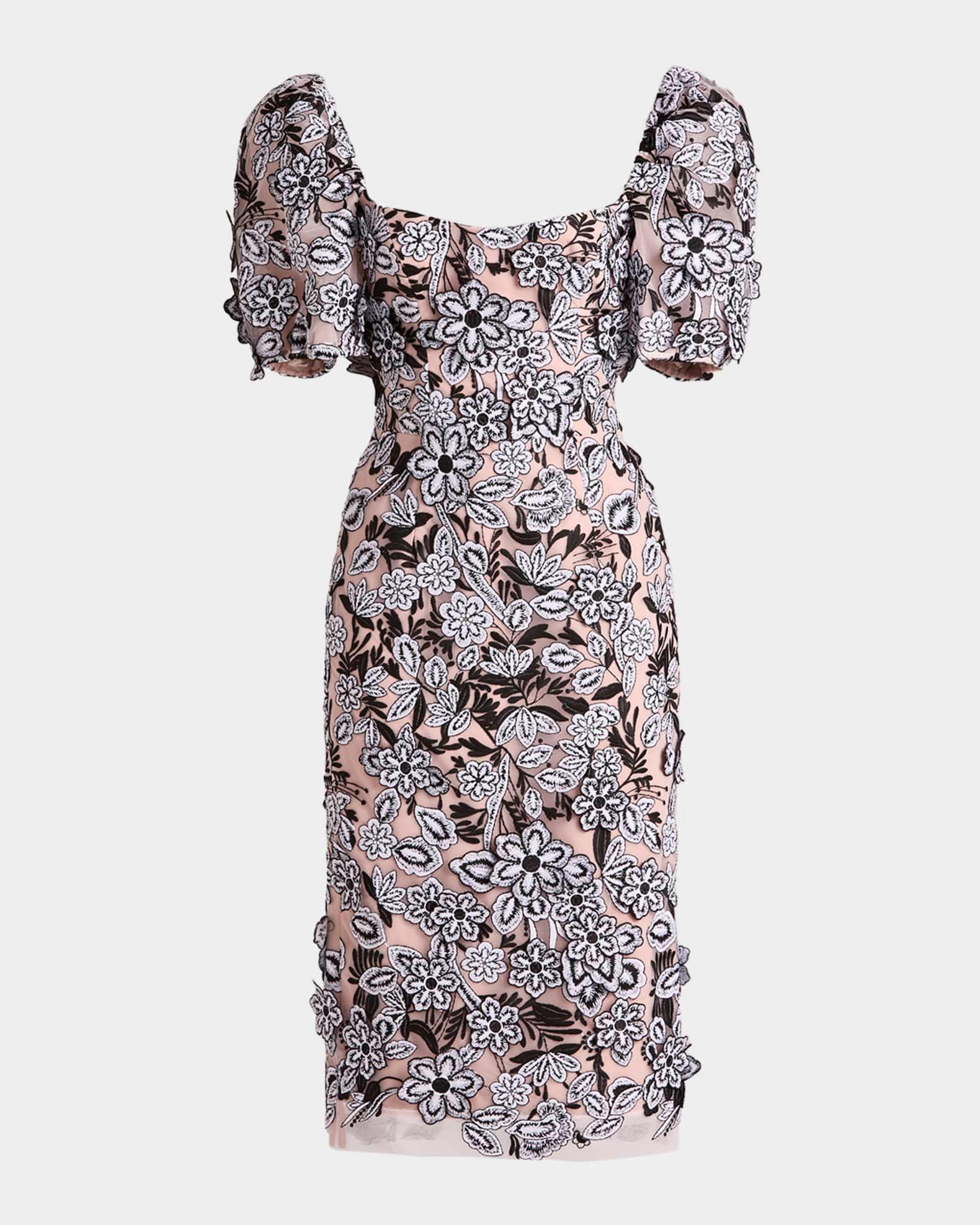 Exclusive Lucia Embroidered Puff-Sleeve Midi Dress Product Image