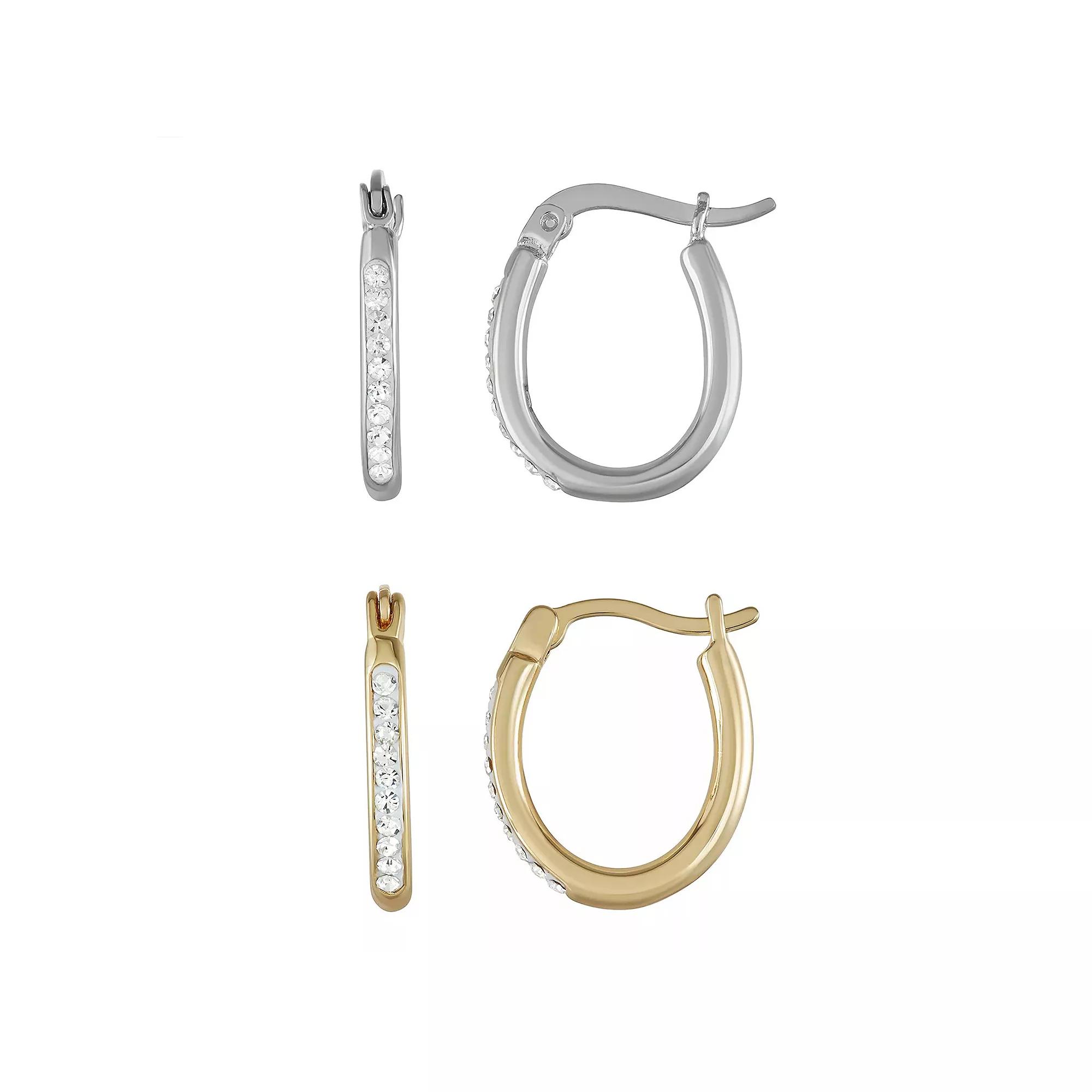 Chrystina Two-Tone Crystal Hoop Earring Set, Women's, Two Tone Product Image