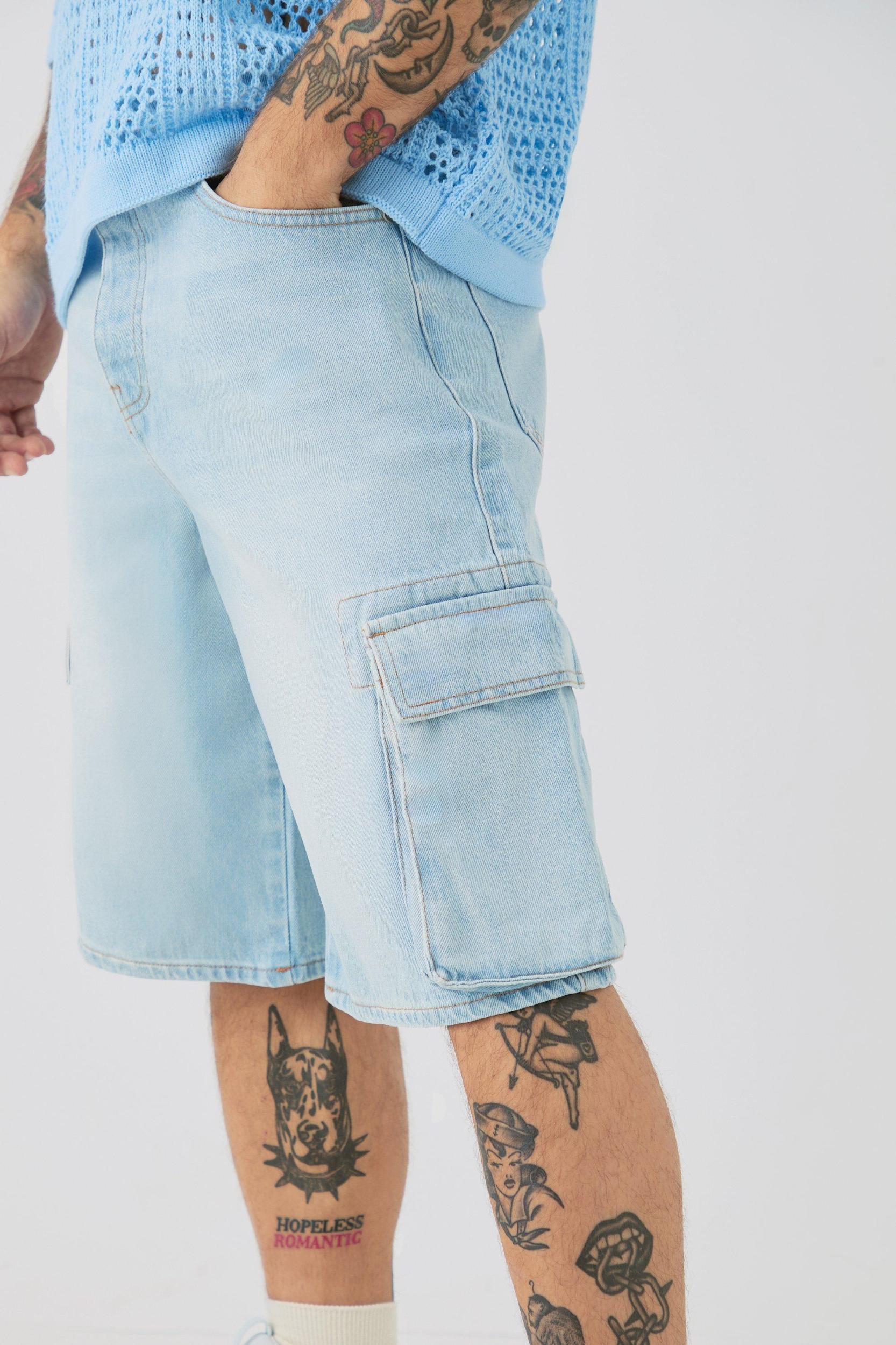 Regular Cargo Denim Jorts | boohooMAN USA Product Image