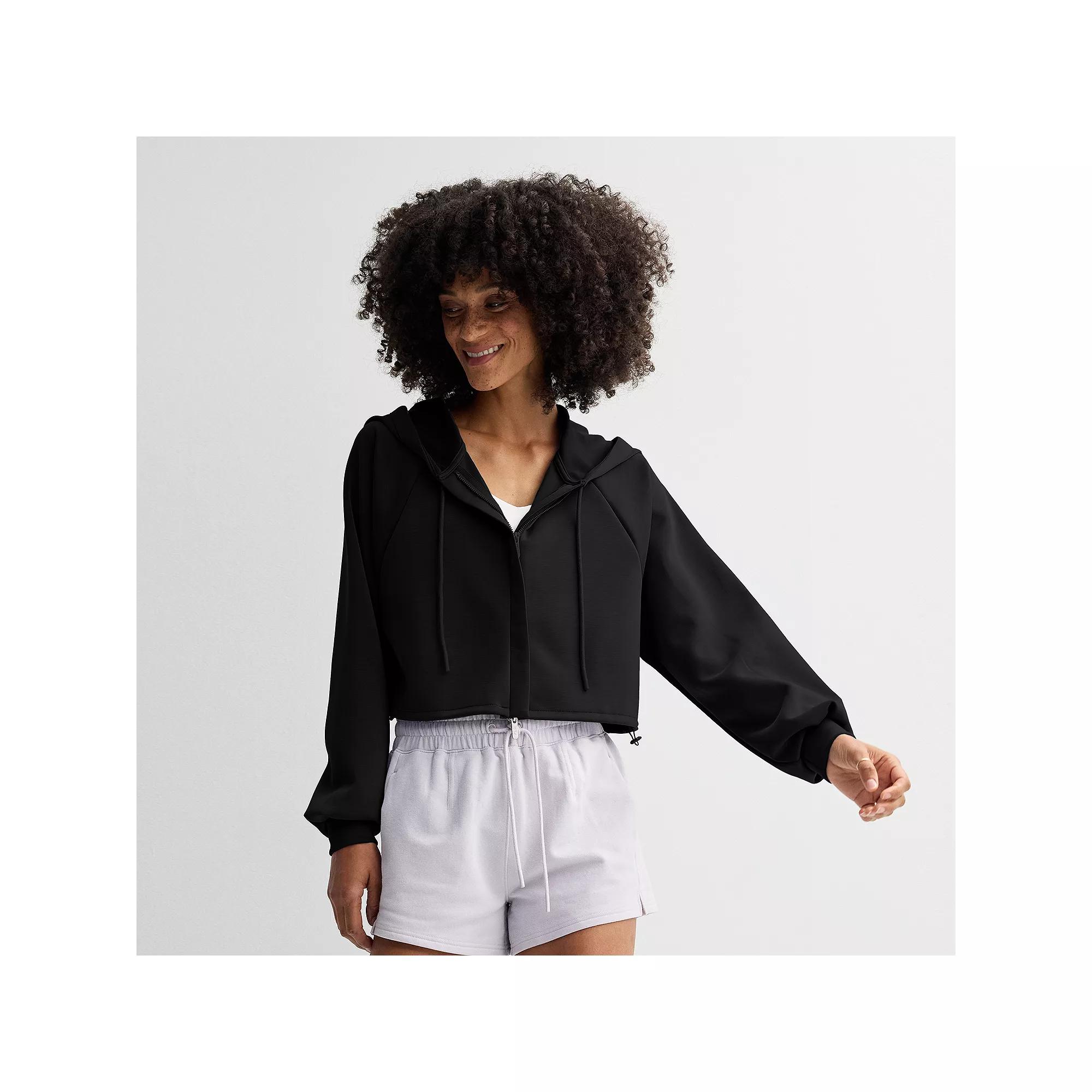 Women's FLX Solace Cropped Zip-Up Hoodie, Size: Small, Mineral Black Product Image