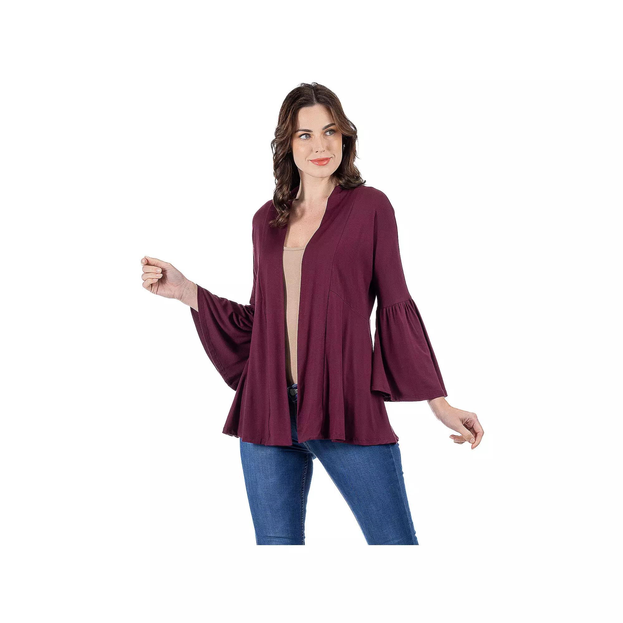 Women's 24Seven Comfort Apparel Bell Sleeve Flared Open Front Cardigan,  Product Image