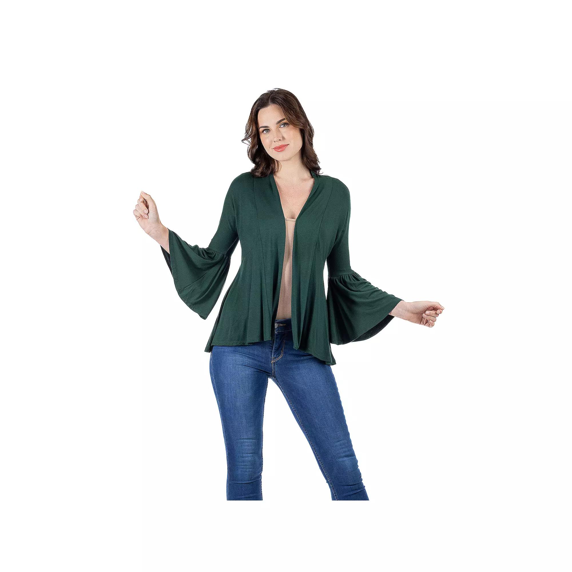 Women's 24Seven Comfort Apparel Bell Sleeve Flared Open Front Cardigan,  Product Image