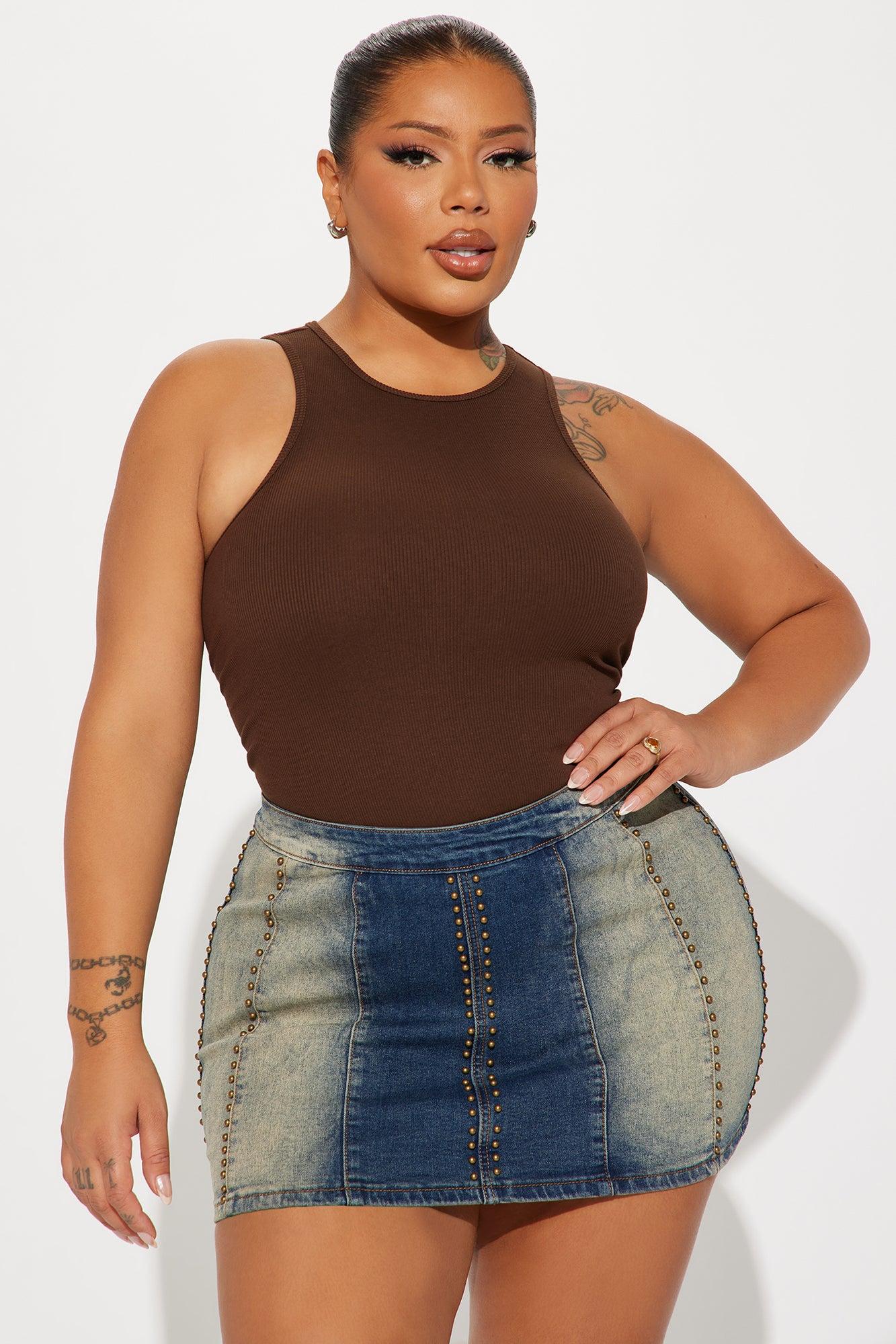 Model Attitude Racerback Bodysuit - Chocolate Product Image