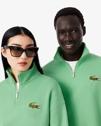 Loose Fit Zip Neck Badge Accent Sweatshirt Product Image