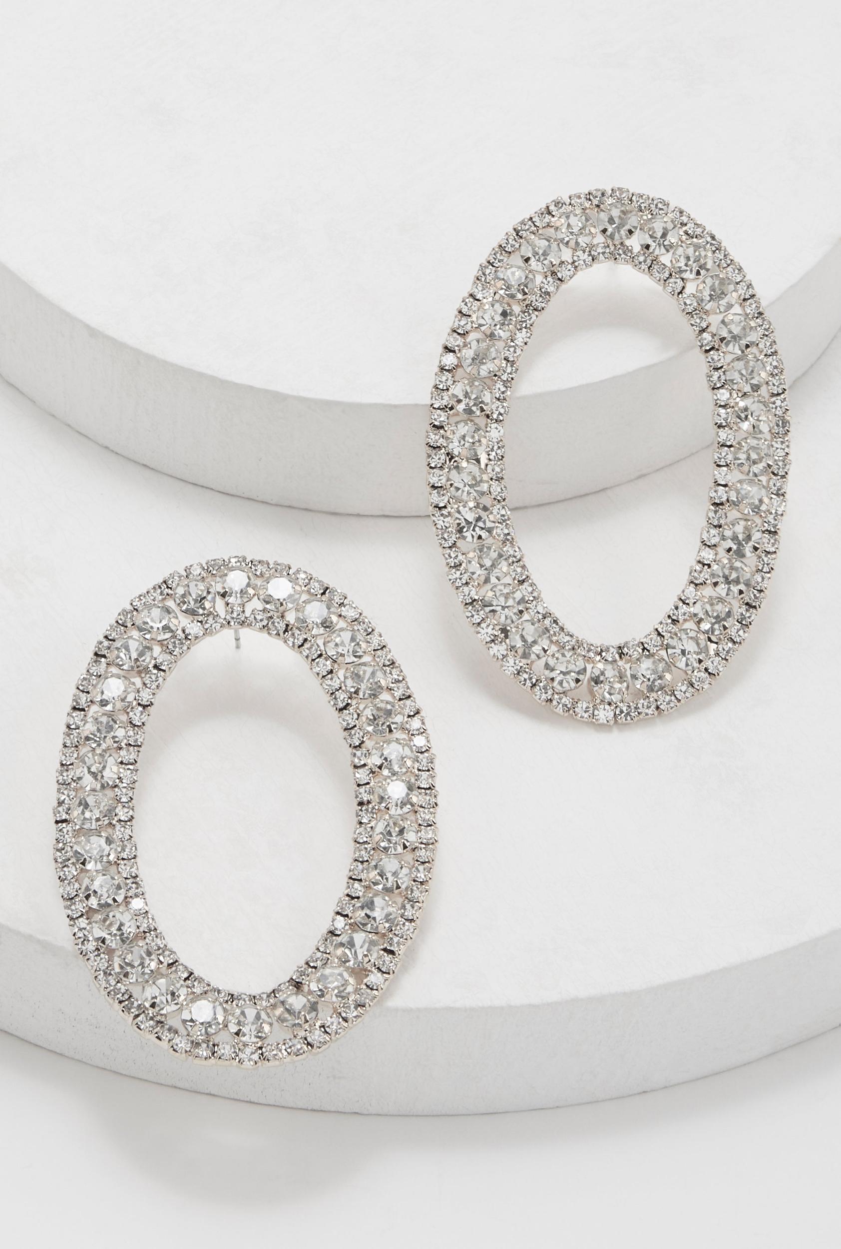 Rhinestone Oval Drop Earrings Unisex Product Image