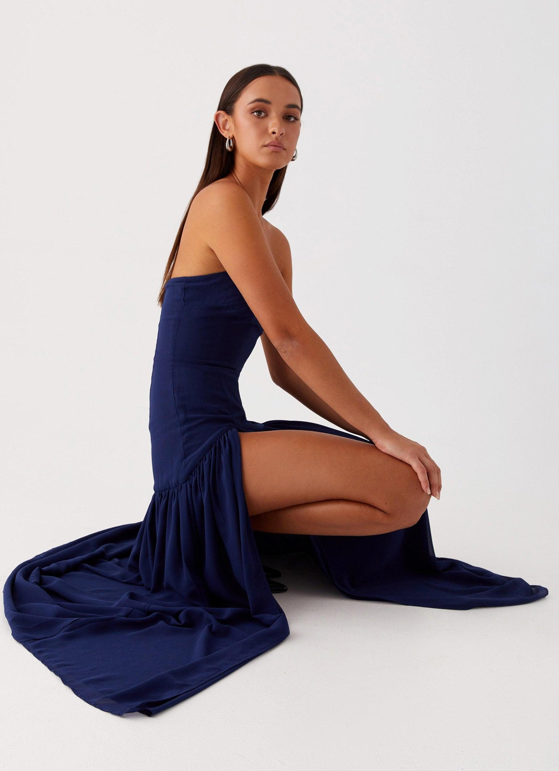 Eden Strapless Maxi Dress - Navy Product Image