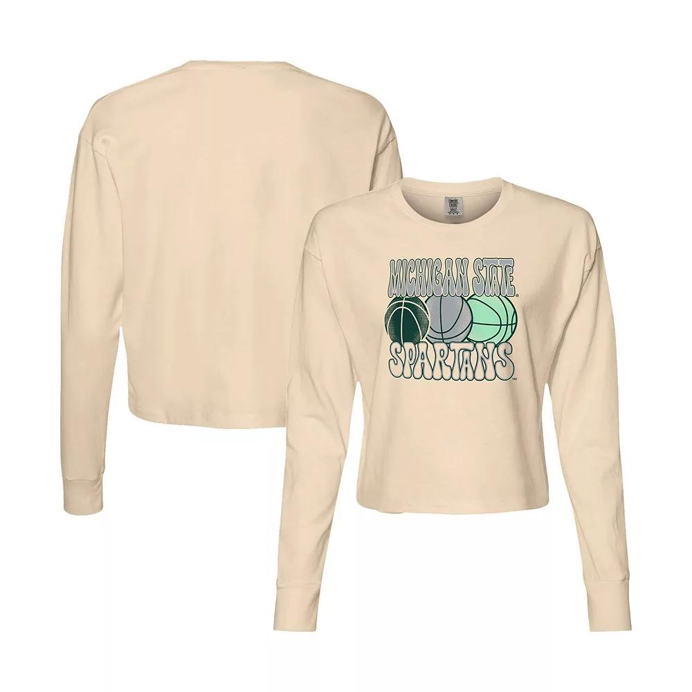 Women's Natural Michigan State Spartans Comfort Colors Basketball Cropped Long Sleeve T-Shirt, Size: Large, Beige Product Image