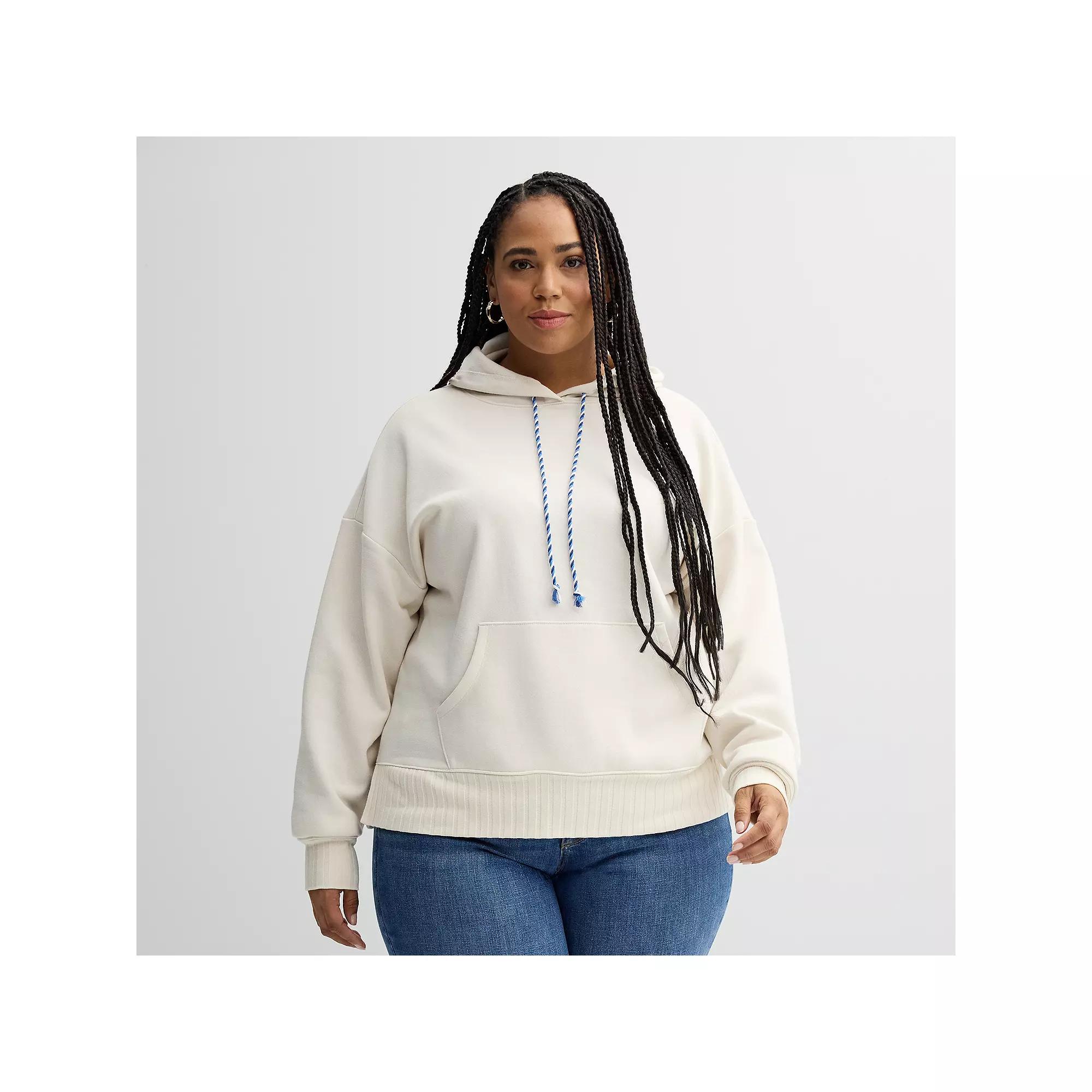 Plus Size Sonoma Goods For Life® Mixed Rib Hoodie, Women's, Size: 0X, Ivory Product Image