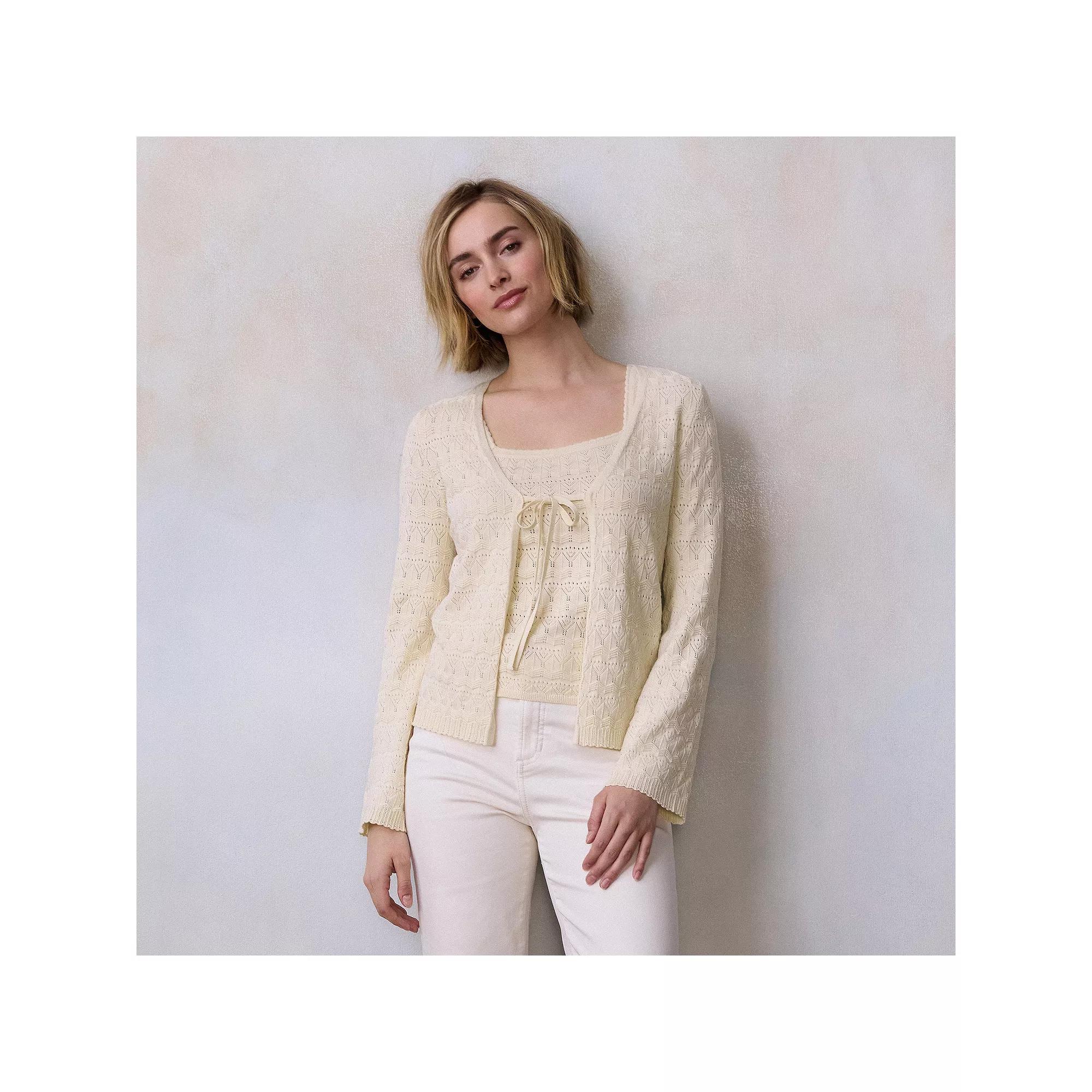 Petite LC Lauren Conrad V-Neck Pointelle Cardigan, Women's, Size: Small Petite, Fusilli Product Image