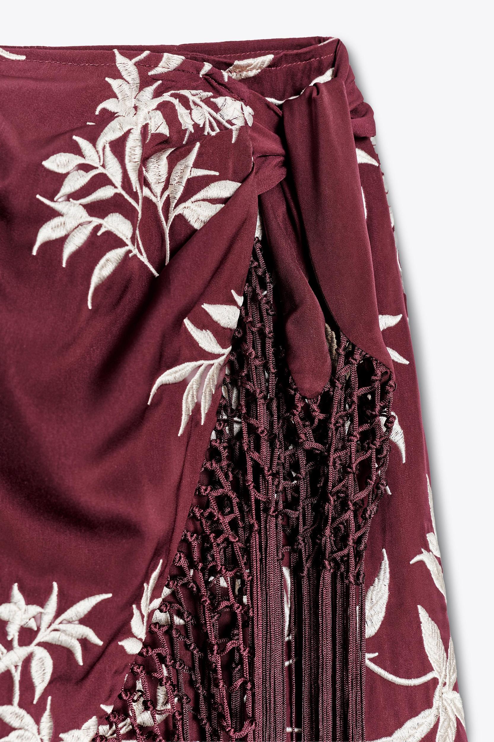 EMBROIDERED FRINGED WRAP SKIRT Product Image