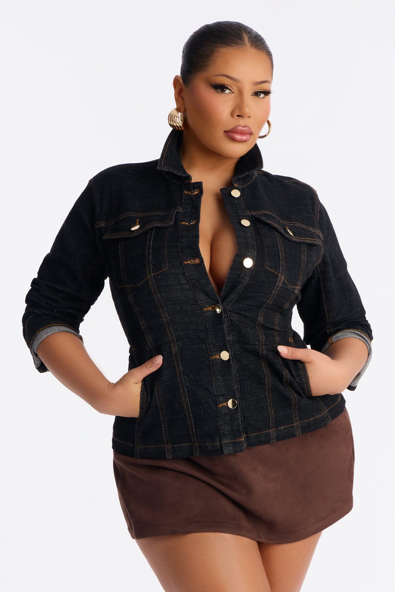 Dearest Darling Shaped Denim Jacket - Black Wash Female Product Image