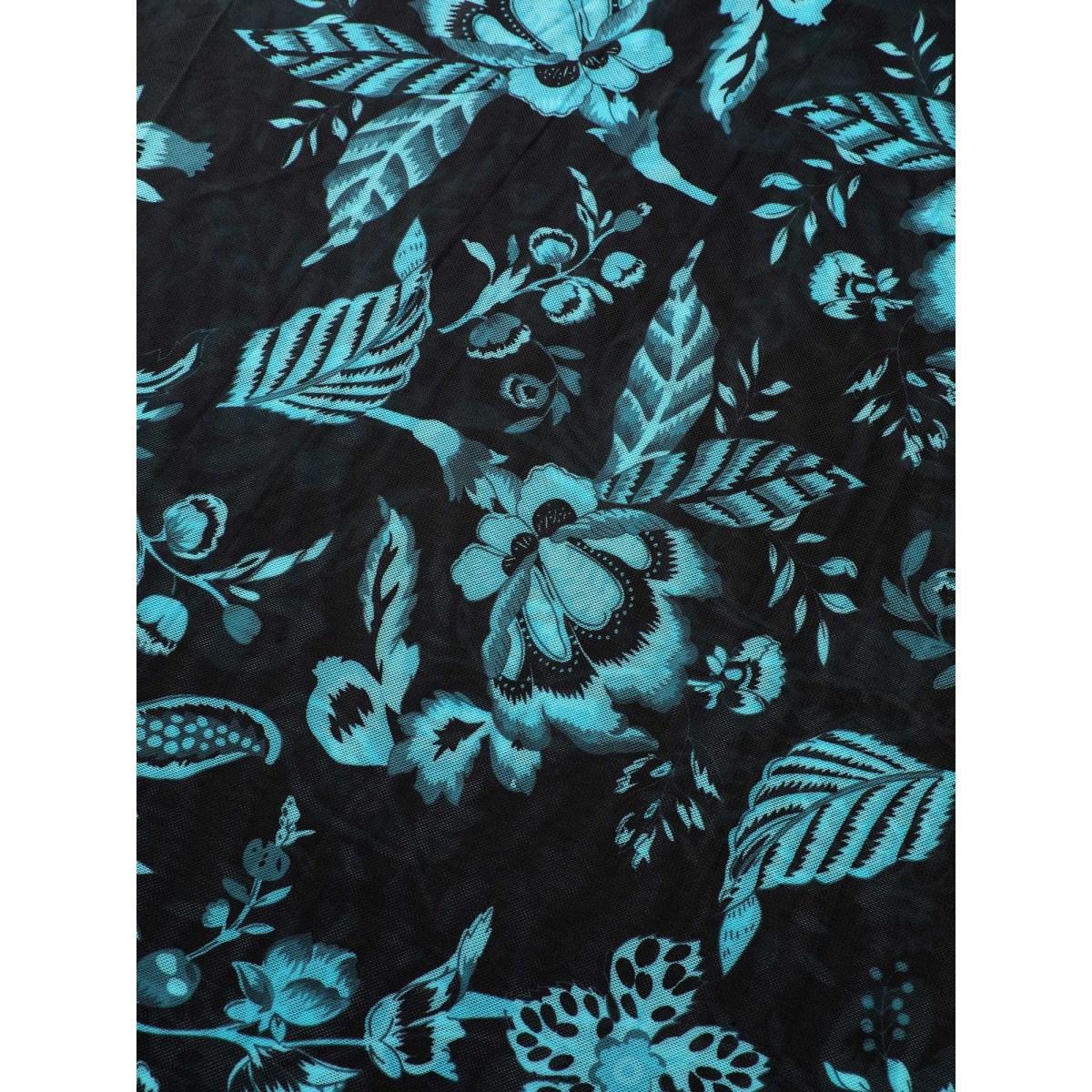 Plus Size Two-Piece Floral Print Ruched Mesh Swimsuit, Sarong Women's Swimwear Black Resort Gathered Curve Bathing Suits High stretch One Pieces BloomChic 30/6X Product Image