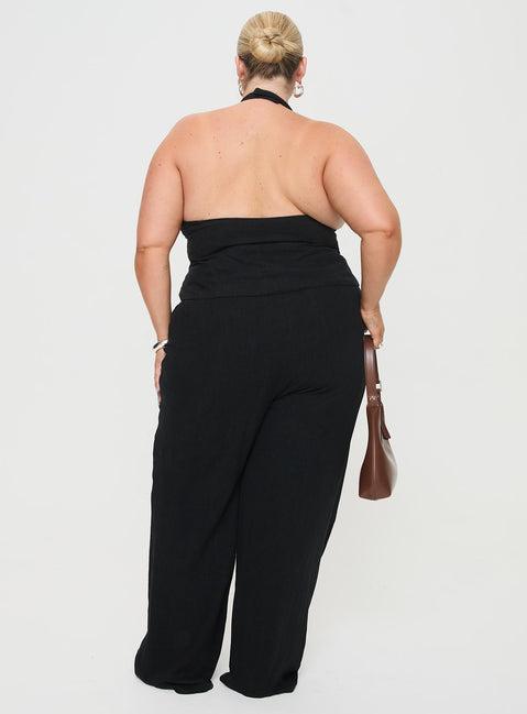 Clouded Linen Blend Vest Top Black Curve Product Image