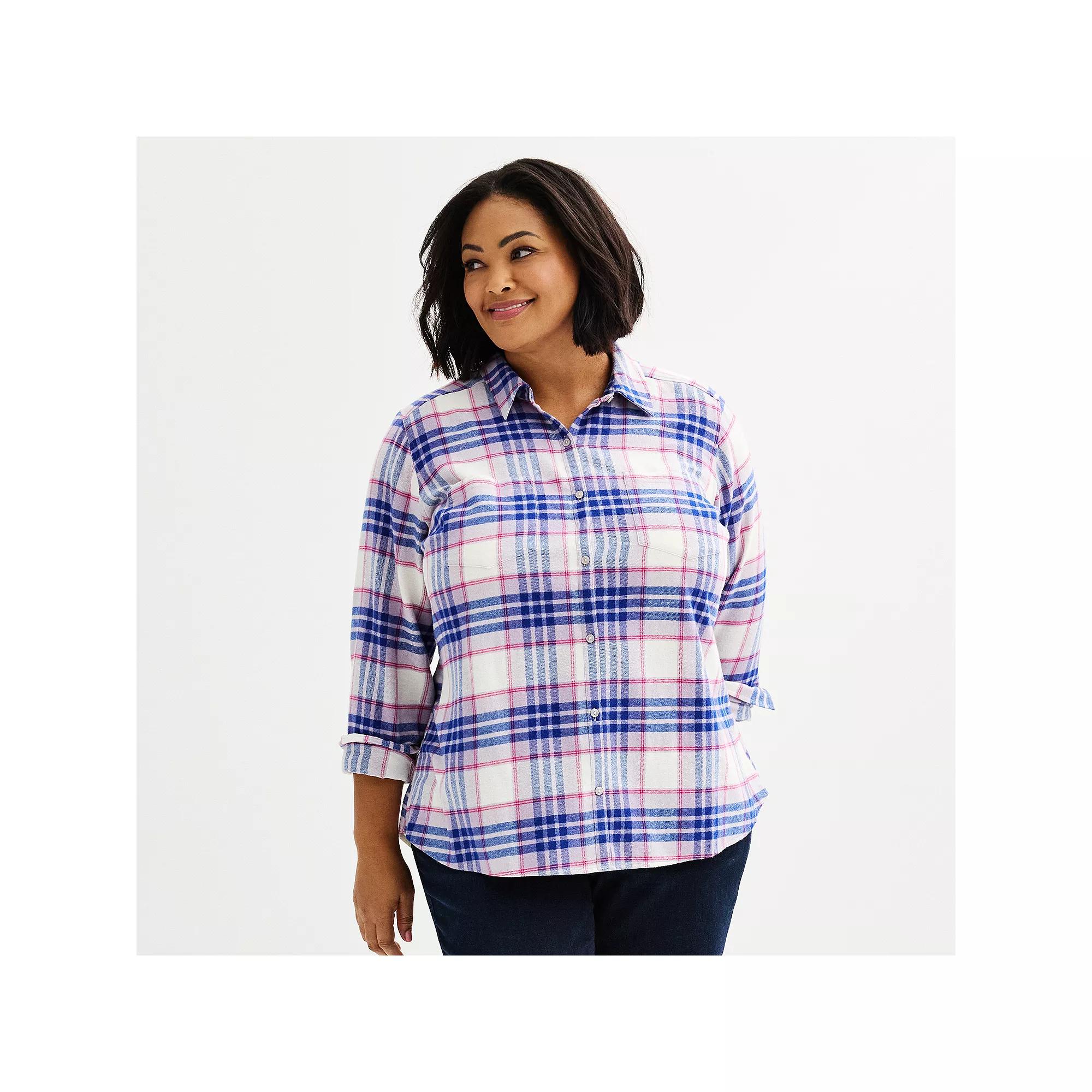 Plus Size Croft & Barrow® The Extra Soft Plaid Flannel Shirt, Women's, Size: 4XL, Purple Fall Plaid Product Image