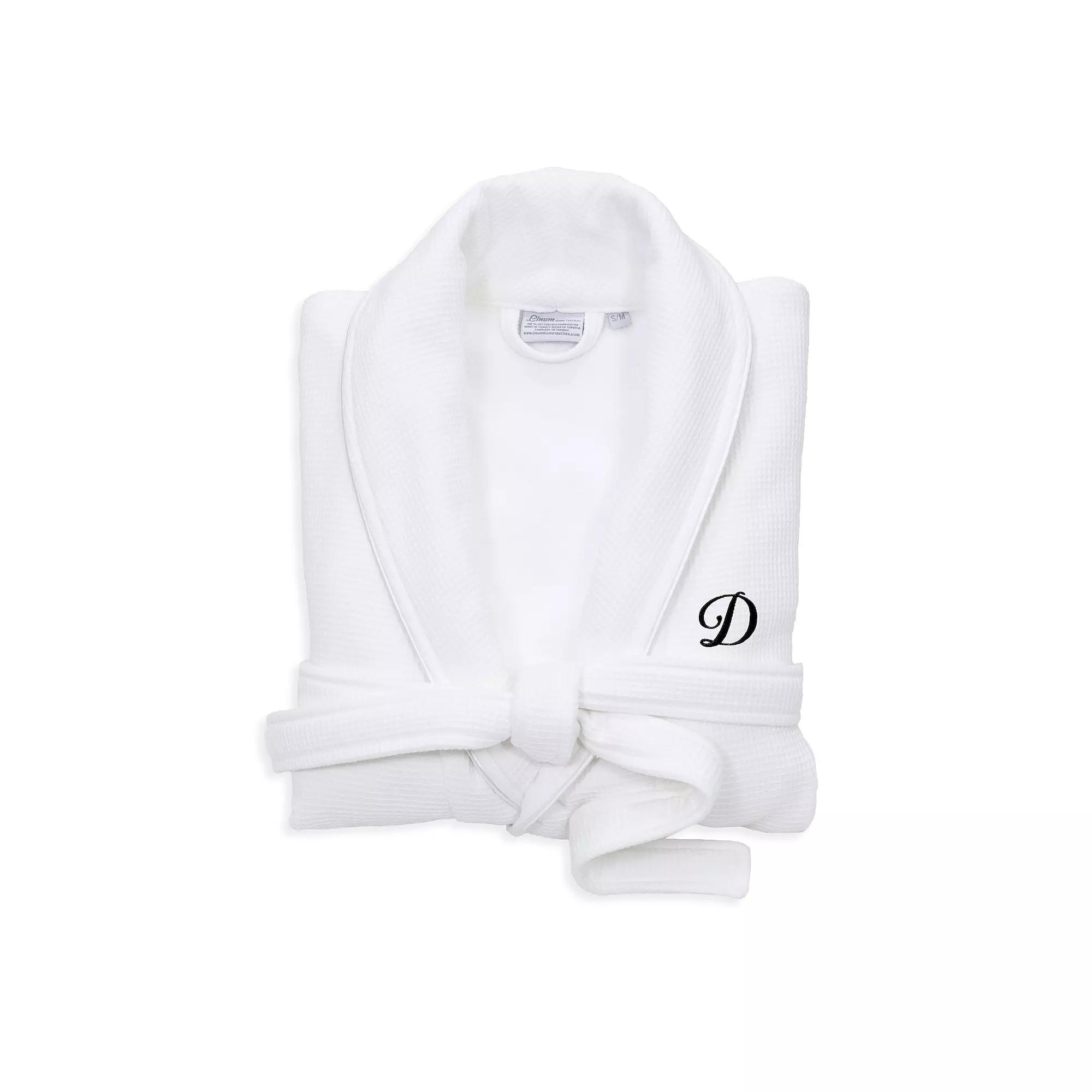 Linum Home Textiles Turkish Cotton Personalized Satin Piped Trim Waffle Terry White Bathrobe, Adult Unisex,  Product Image
