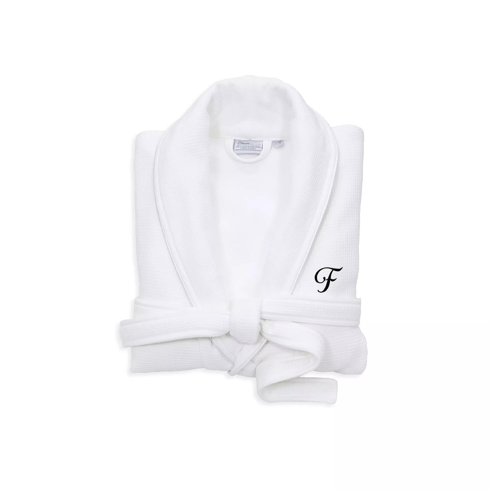Linum Home Textiles Turkish Cotton Personalized Satin Piped Trim Waffle Terry White Bathrobe, Adult Unisex,  Product Image