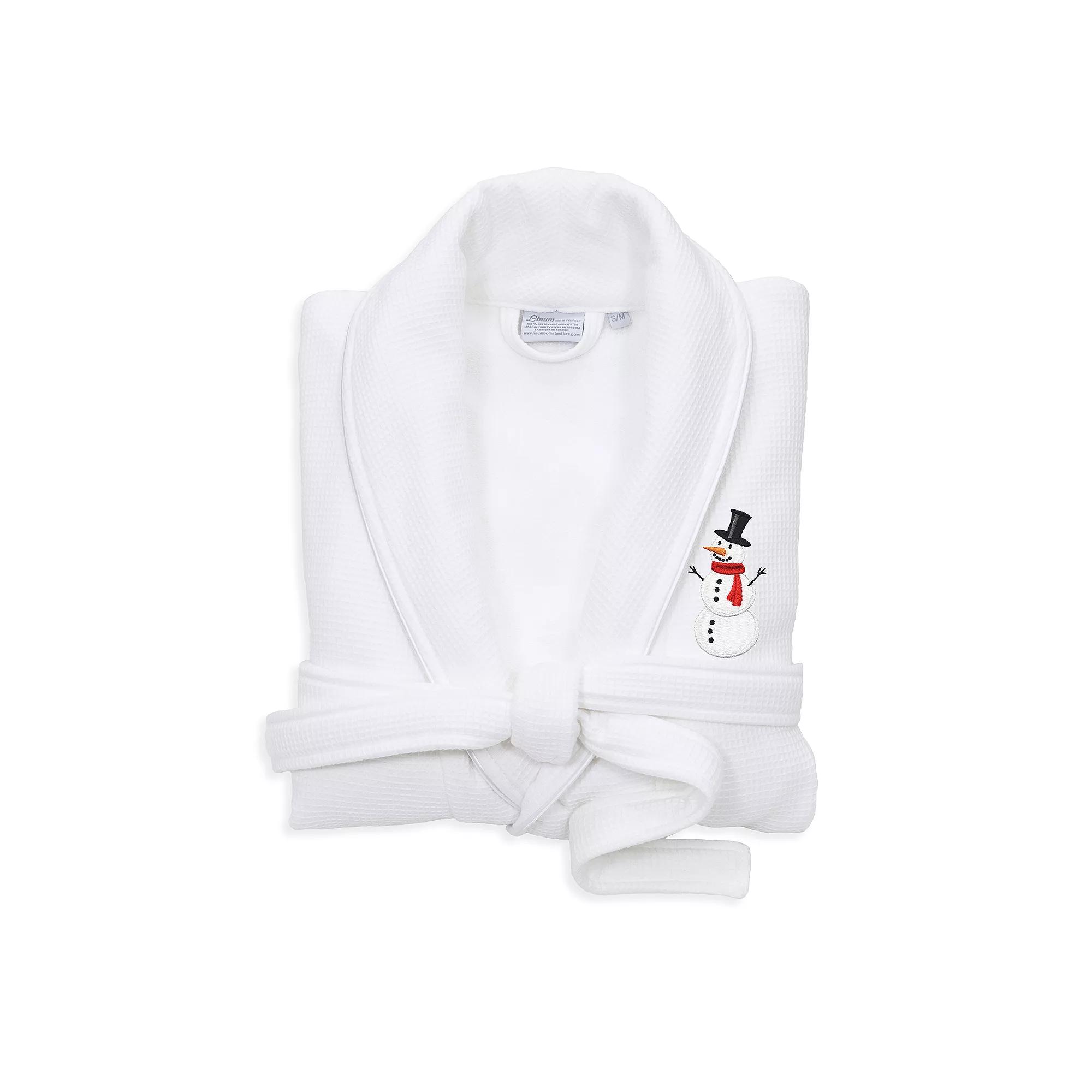 Linum Home Textiles Waffle Weave Terry Embroidered Snowman Bathrobe, Adult Unisex,  Product Image