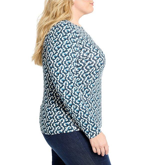 NIC + ZOE Plus Size Printed Knit Boat Neck Long Sleeve Tee Product Image