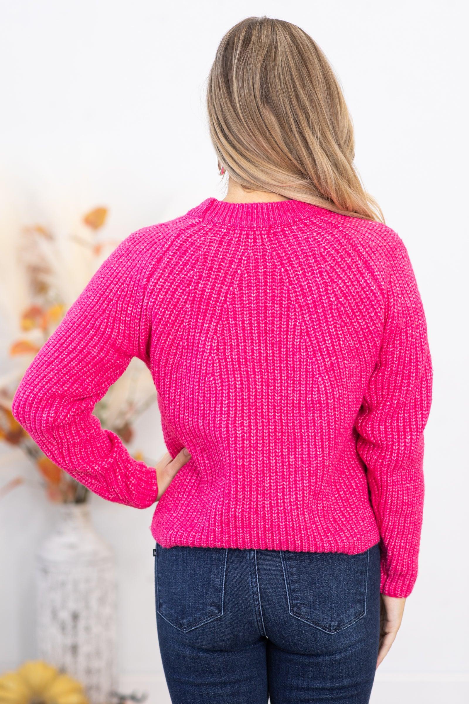 Hot Pink Ribbed Round Neck Sweater Product Image