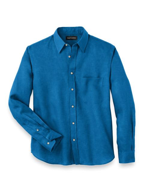 Linen Solid Casual Shirt - Dark Blue Product Image