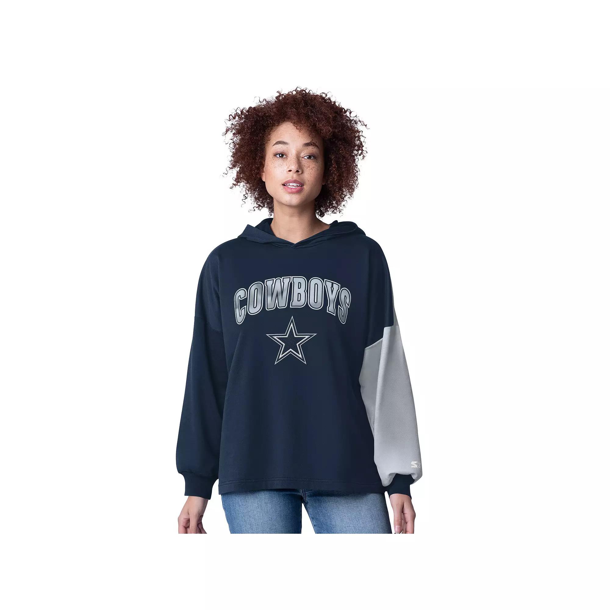 Women's Starter Navy Dallas Cowboys Power Move Long Sleeve Pullover Hoodie,  Product Image