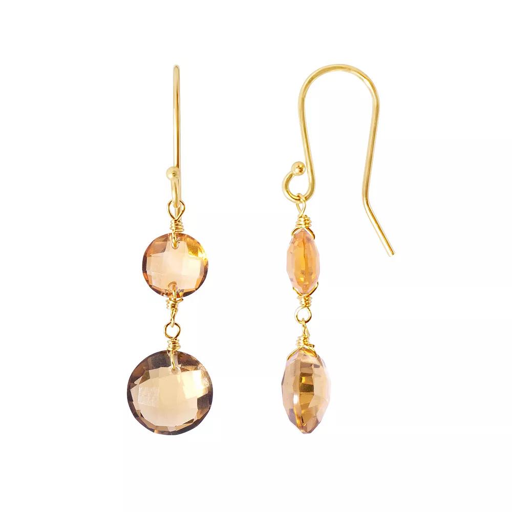 Jewelmak 14k Gold Citrine & Whiskey Quartz Coin Drop Earrings, Women's Product Image