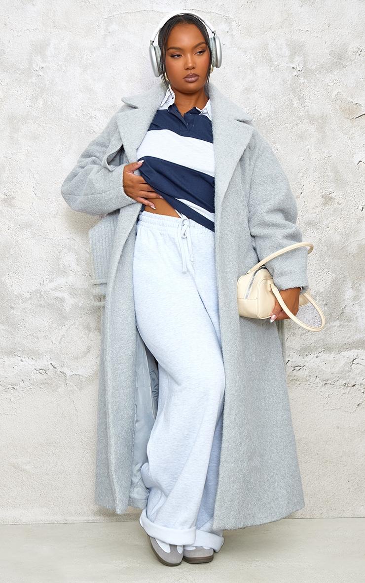 Plus Charcoal Wool Look Belted Maxi Coat Product Image