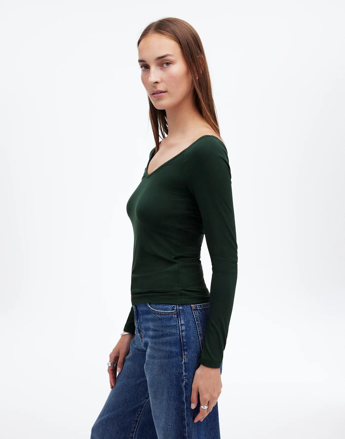 Jersey V-Neck Long-Sleeve Top Product Image
