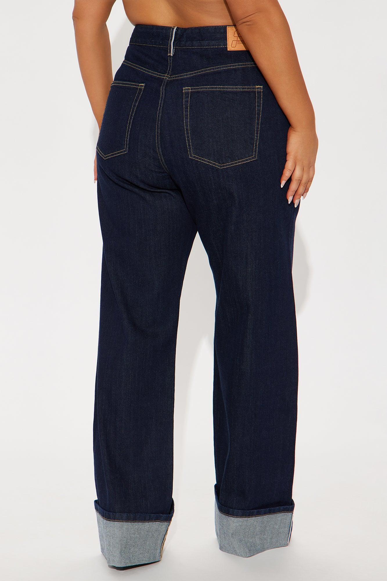 Tall Premium Cuffed Straight Leg Jeans - Dark Wash Product Image