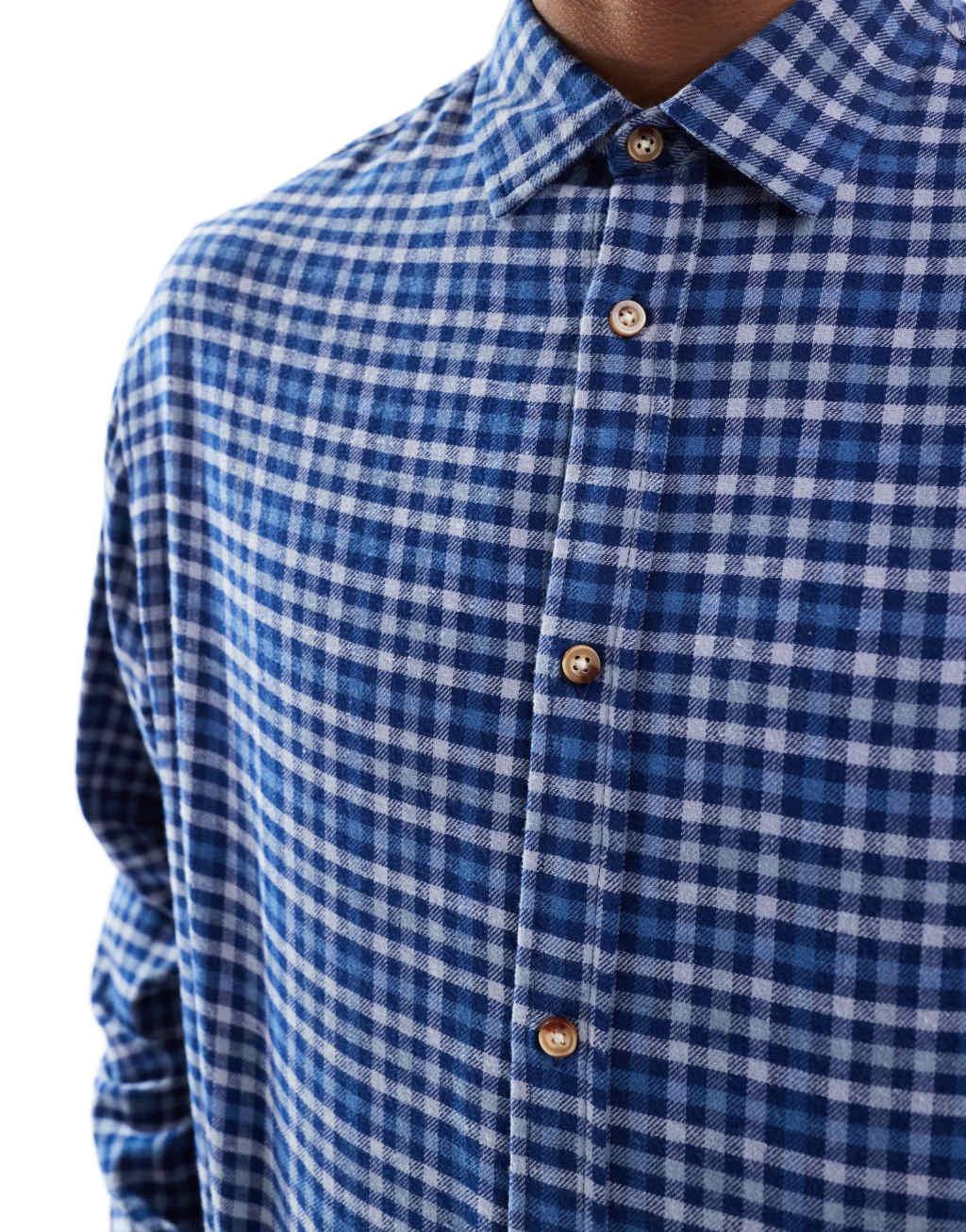 ASOS DESIGN boxy oversized long sleeve shirt in blue dad check Product Image