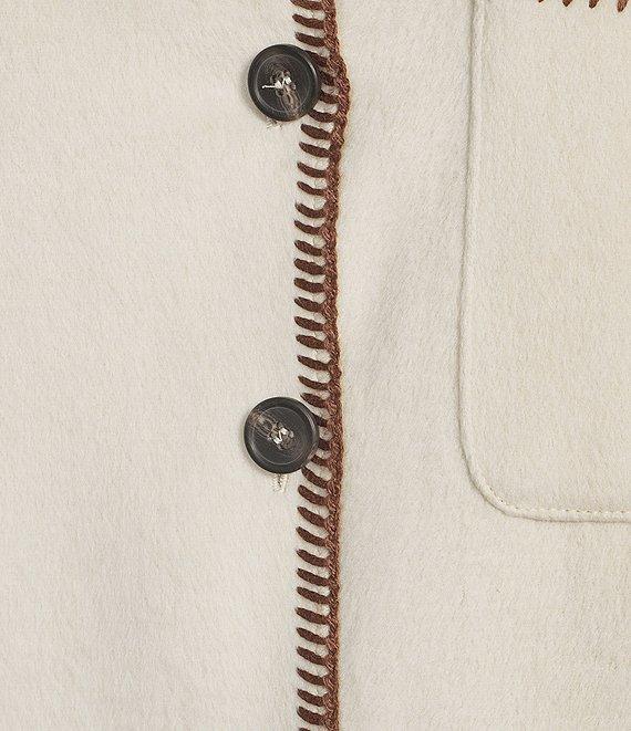 Intro Petite Size Embroidered Whipstitch Point Collar Long Sleeve Button Front Shirt Jacket Product Image