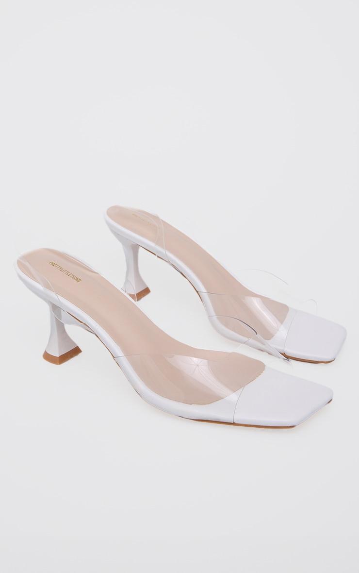 White Low Cake Stand Square Toe Clear Strap Slingback Heeled Sandals Product Image