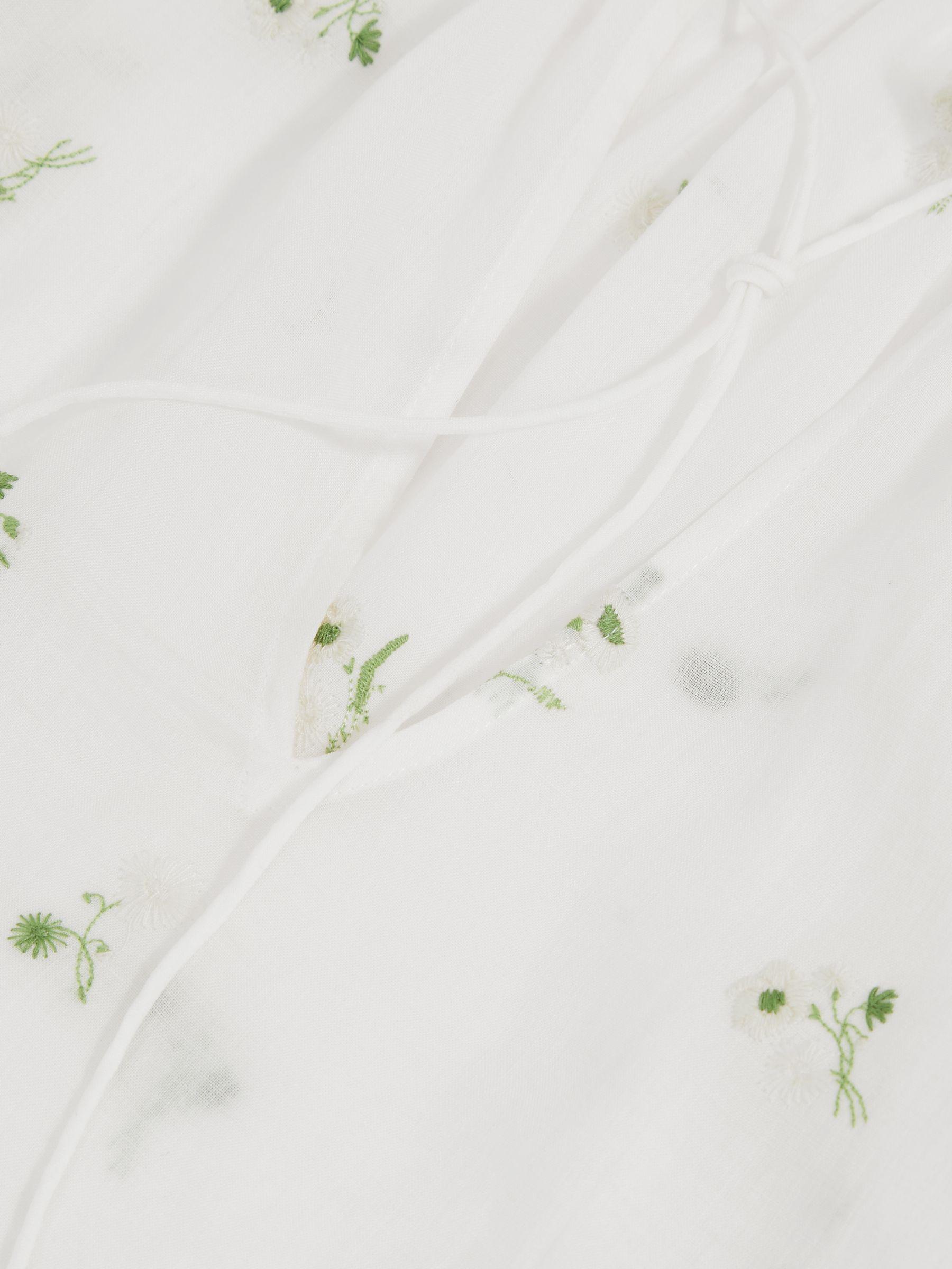 Floral-Embroidered Tie-Neck Blouse Ramie-Lyocell in Ivory Product Image