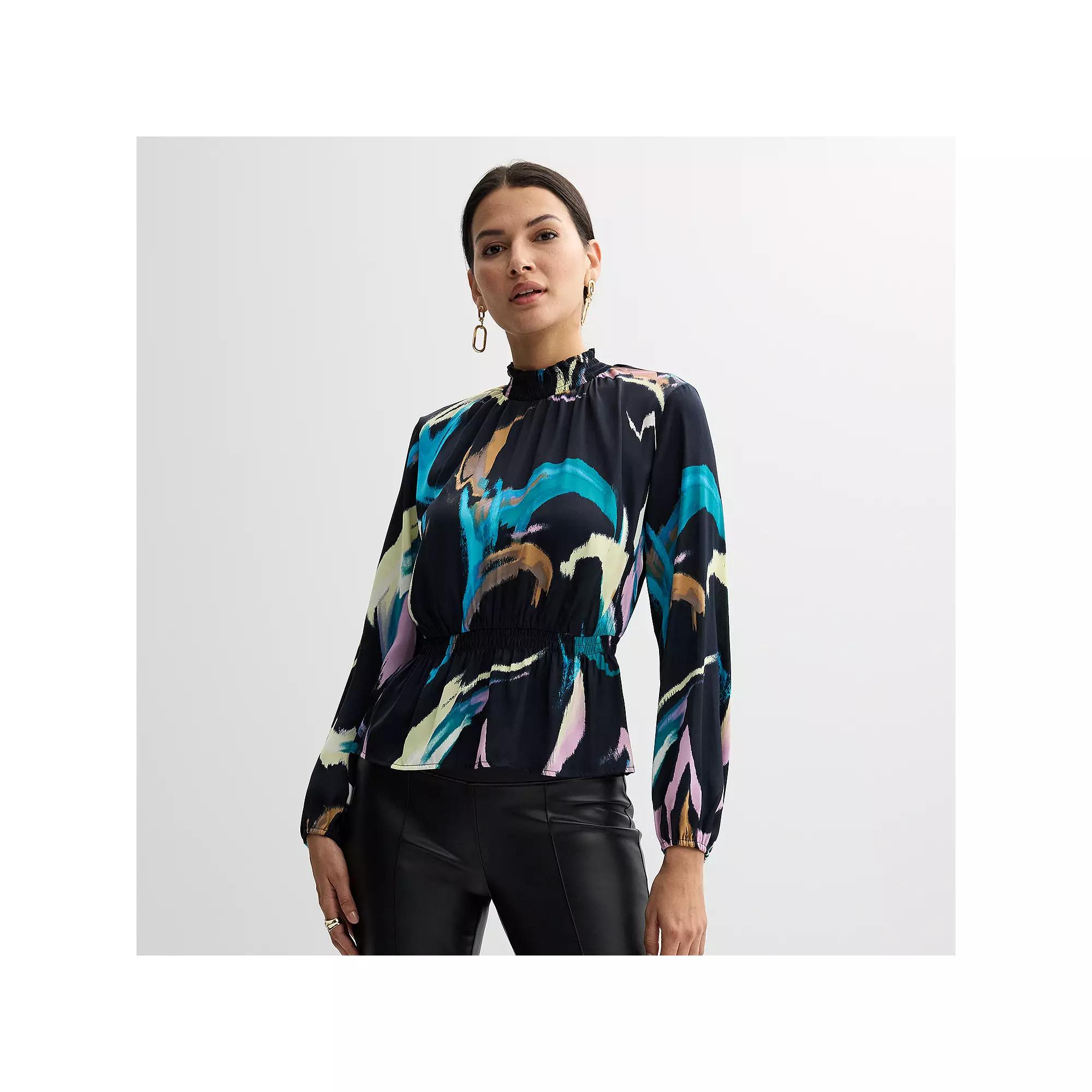 Women's Nine West Smocked Blouse, Size: Medium, Multi Brush Flares Product Image