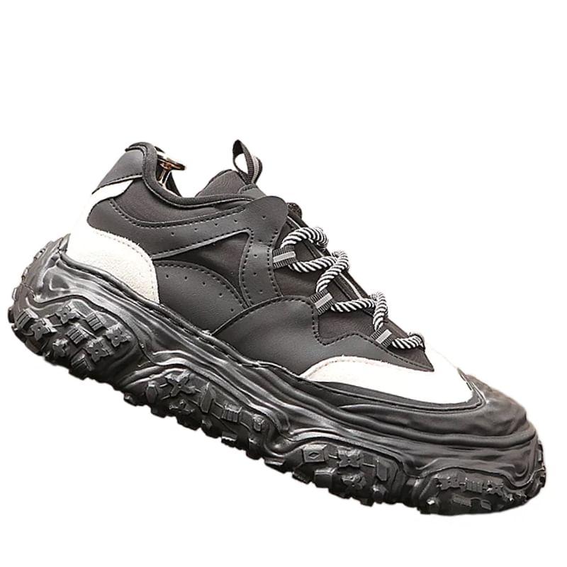 Platform Lace-Up Faux Leather Sneakers Product Image