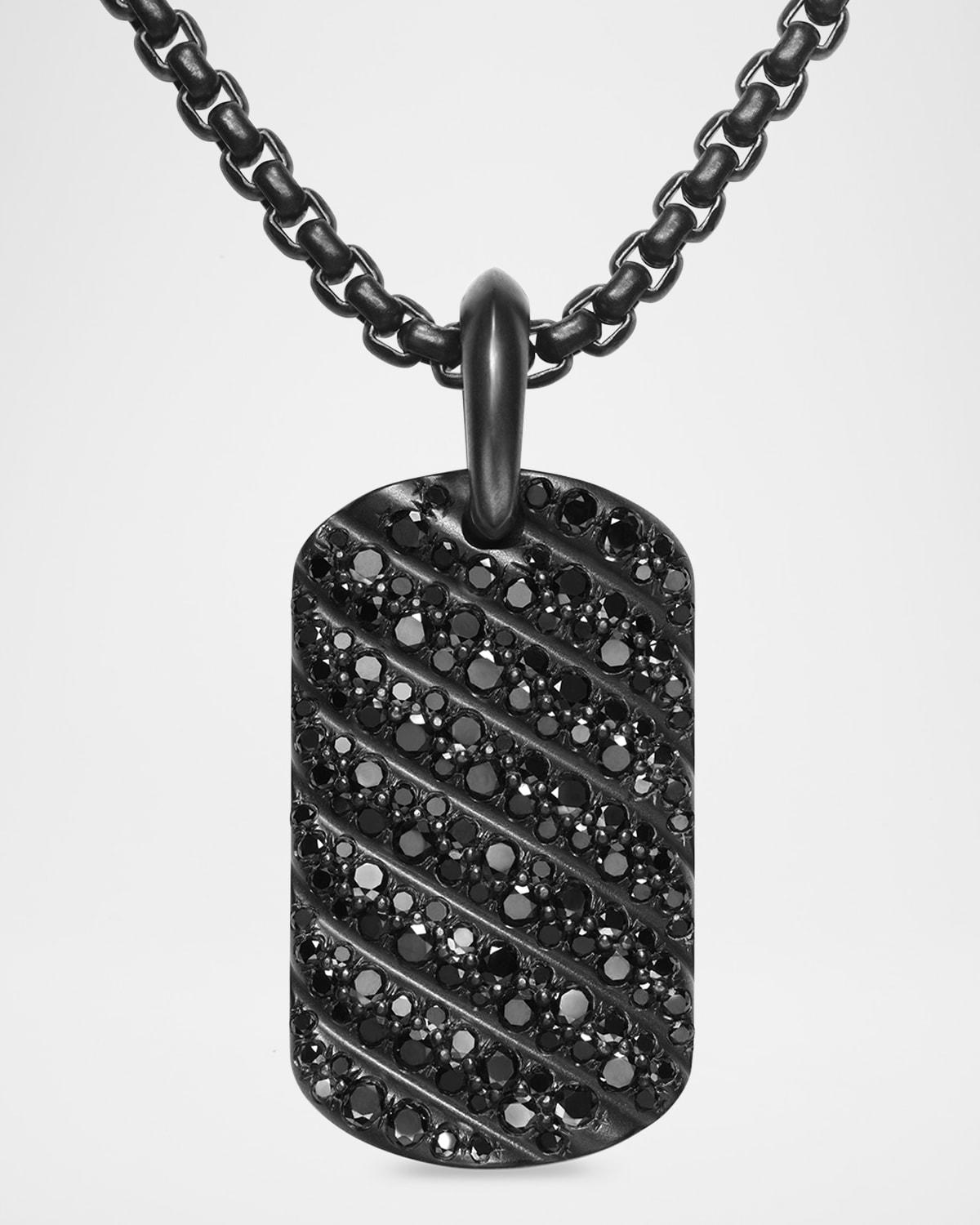 David Yurman Mens Sculpted Cable Tag Titanium with Black Diamonds, 35mm Product Image