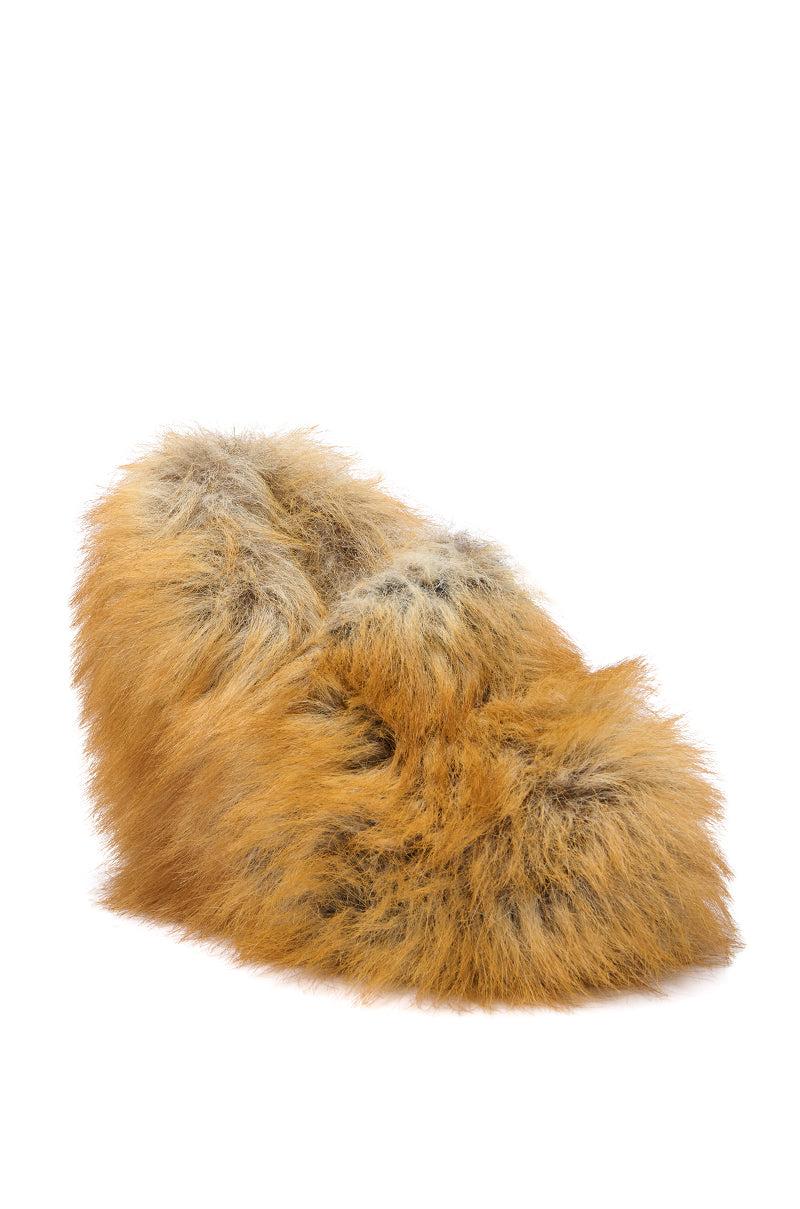 AZALEA WANG JAEKE FOX FUR WEDGE PUMP IN BROWN Product Image