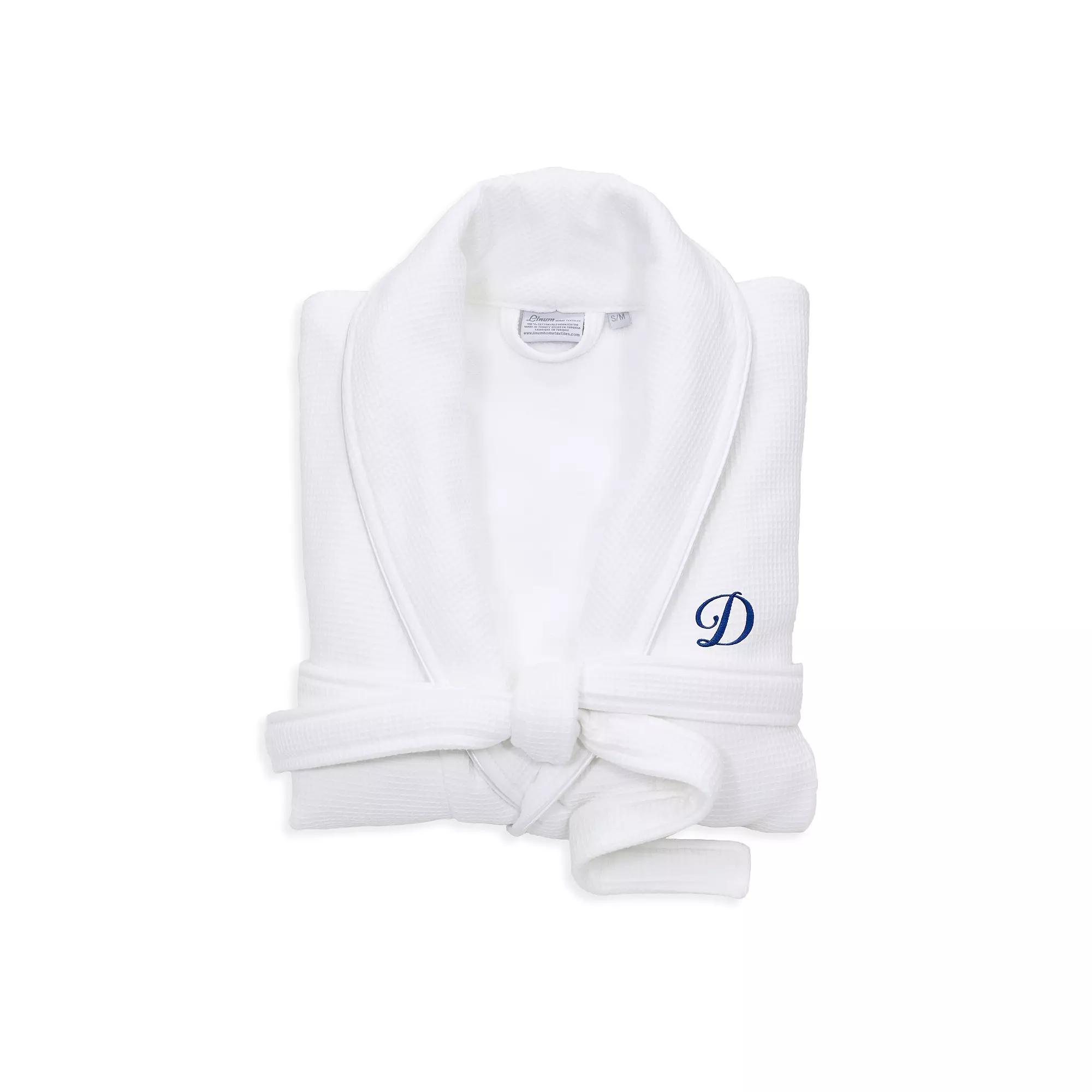 Linum Home Textiles Turkish Cotton Personalized Satin Piped Trim Waffle Terry White Bathrobe, Adult Unisex,  Product Image