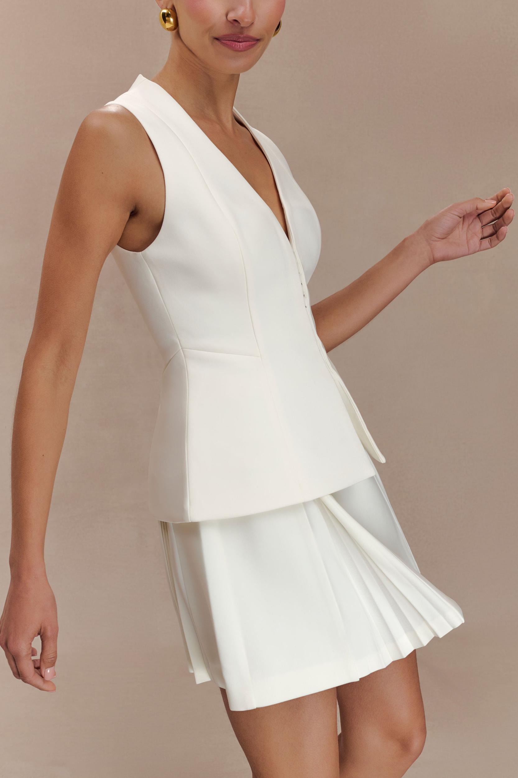 Melinda Mini Skirt With Pleats - Ivory Product Image