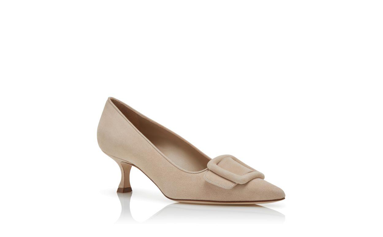 MAYSALEPUMP 50 Light Beige Suede Buckle Detail Pumps Product Image