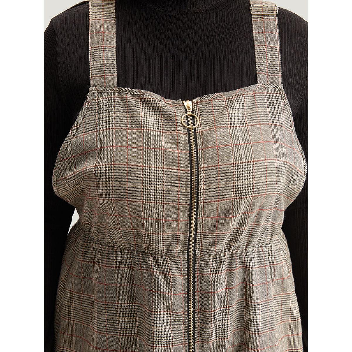 Plus Size Plaid Zipper Fly Pocket Cami Dress Black Women Elegant Adjustable Straps Spaghetti Strap Sleeveless Curvy Knee Dress BloomChic 18-20/2X Product Image