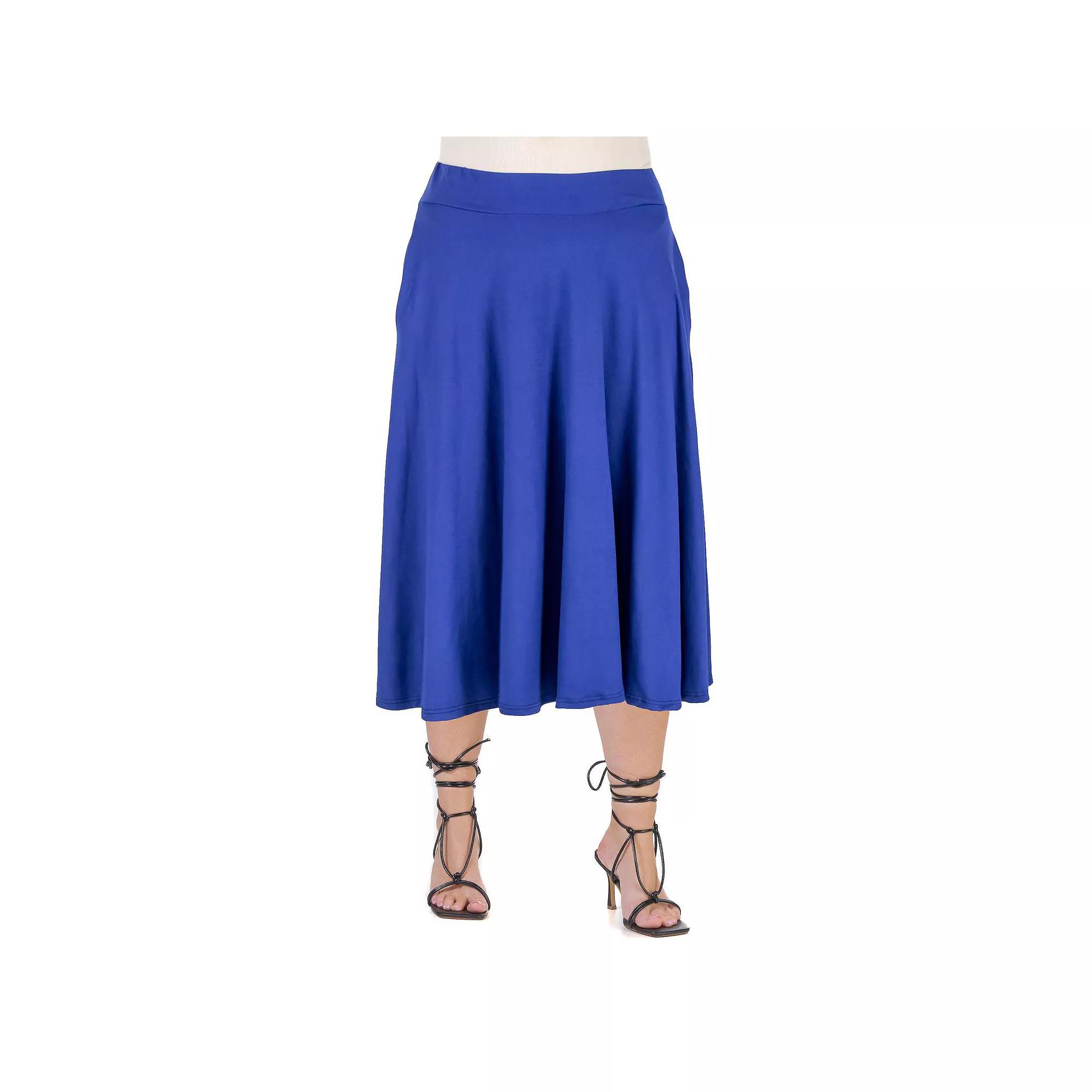 Plus Size 24seven Comfort Apparel Pleated Midi Skirt, Women's, Size: 1XL, Blue Product Image